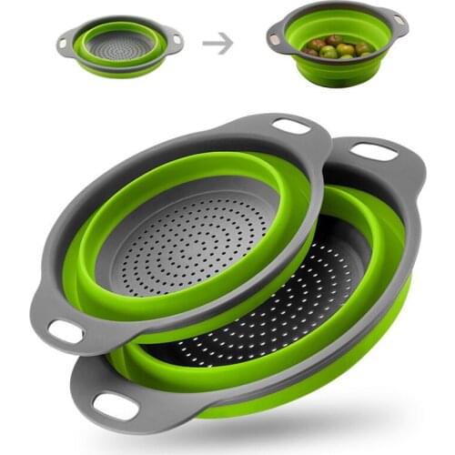 Foldable Silicone Drain Fruit Vegetable Washing Basket Strainer Collapsible Basin Colander With Handle For Kitchen Storage Tools