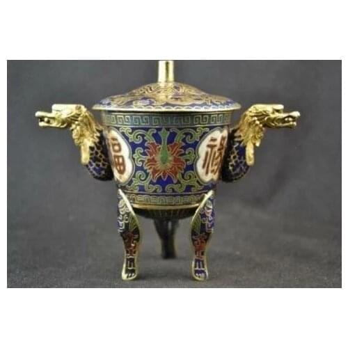 Old Decorated Handwork Cloisonne Painting Dragon Exorcism Incense Burner