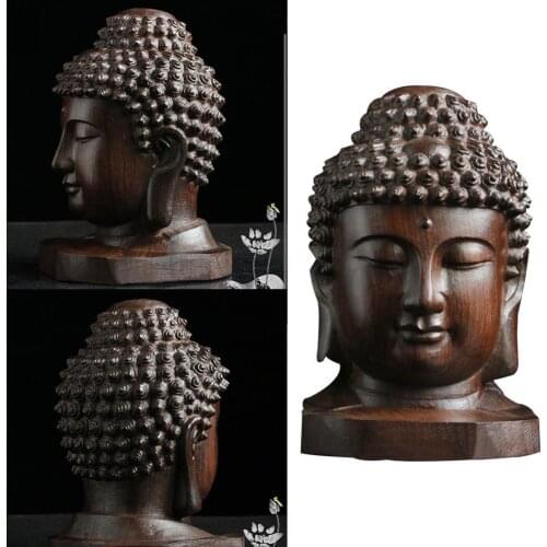 6cm Buddha Statue Natural Wood Sakyamuni Tathagata Figurine Mahogany India Buddha Head Statue Crafts For Decoration