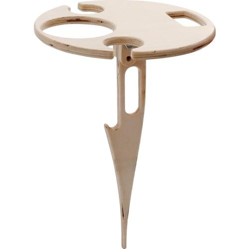 Outdoor Wine Table Portable Mini Folding Wooden Picnic Table Modern Wine Glass Rack Bottle Glass Holder Round Desktop Foldable