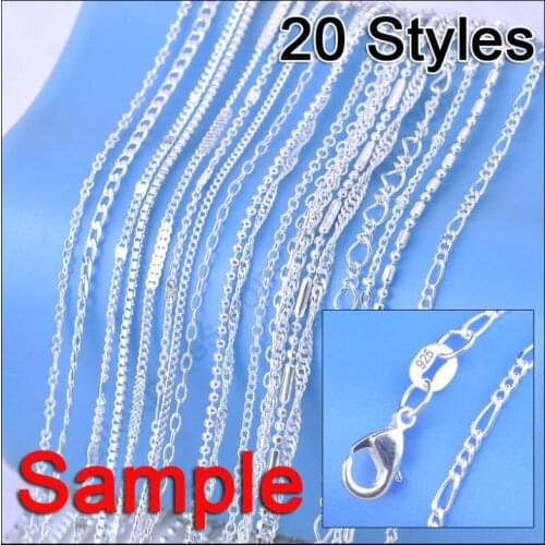 Jewelry Sample Order 20Pcs Mix 20 Styles 18" Genuine 925 Sterling Silver Link Necklace Set Chains+Lobster Clasps 925 Tag