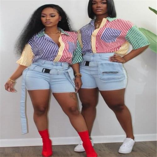 Summer Shirt Striped Short Sleeve 2021 Clothing For Women New Loose Top Button Casual Blouses Contrast Shirts