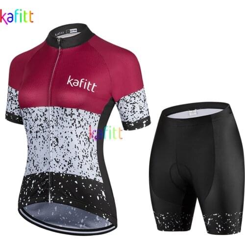 2021 Kafitt Womens Claret Short Sleeve Jersey Sets MTB Cycling Clothing Pink GEL Pad Ropa Ciclismo Road Bike Triathlon 2 Piece