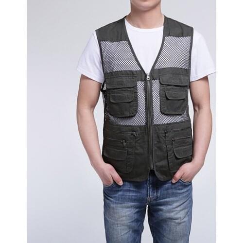 Large Size 2021 Mesh Quick-Drying Vests Male with Many Pockets Mens Breathable Multi-pocket Fishing Vest Work Sleeveless Jacket