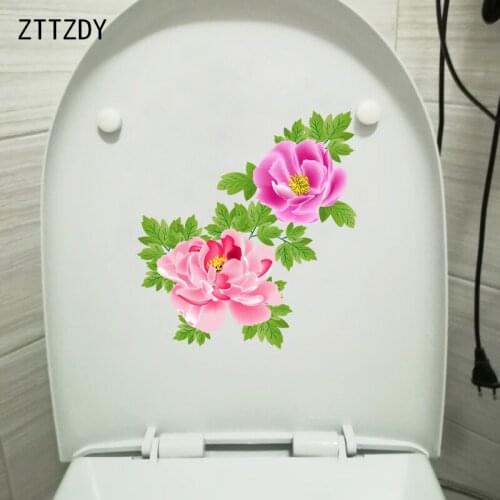 ZTTZDY 21*23.3CM Pink Peony Flower Creative Bedroom Wall Sticker Mural Fashion WC Toilet Decor T2-0555