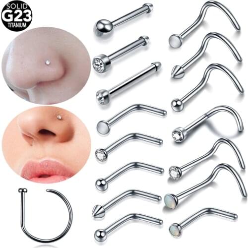 1PC Titanium Nose Stud L-Shape Nariz Studs Screws Nose Ring Hoop Piercings Gem Nostril Earring Stud Piercings Fashion Jewelry