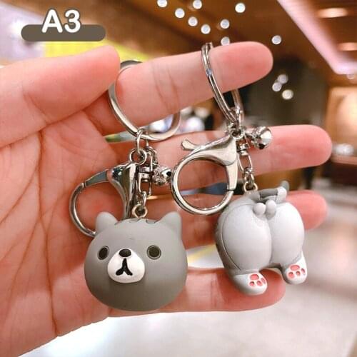2Pcs Anime Head And Butt Keychains Animal Duck Pig Cat Hippo Rabbit Deer Bag Pendant Car Key Chain Accessories Gift Keyring