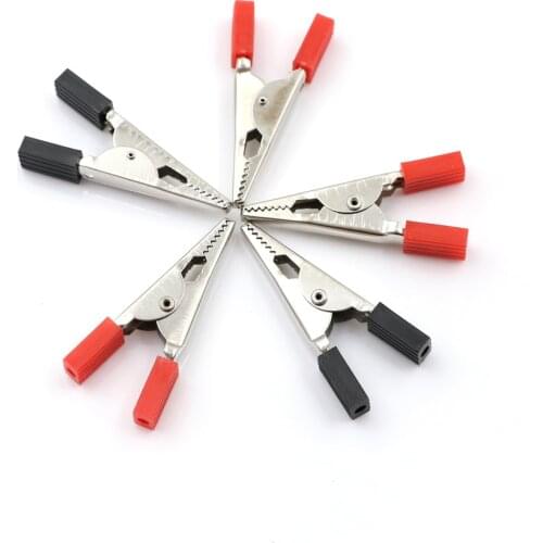5pcs 52mm Length Insulated Crocodile Clips Plastic Handle Cable Lead Testing Metal Alligator Clips Clamps