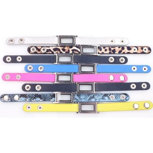 5pcs Rectangle Floating Glass Locket Single Wrap thick PU Leather Bracelets Wristband With 50pcs Charms Jewelry Christmas gifts