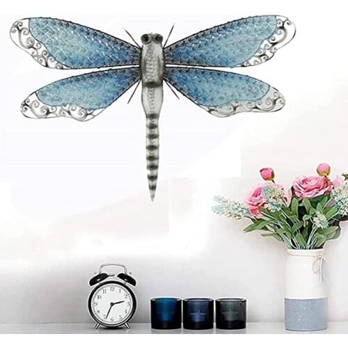 Metal Acrylic Wall Decor Butterfly&dragonfly Wall Decor With Blue Wing Scales Indoor Outdoor Animal Hanging Art Ornament 30x25cm