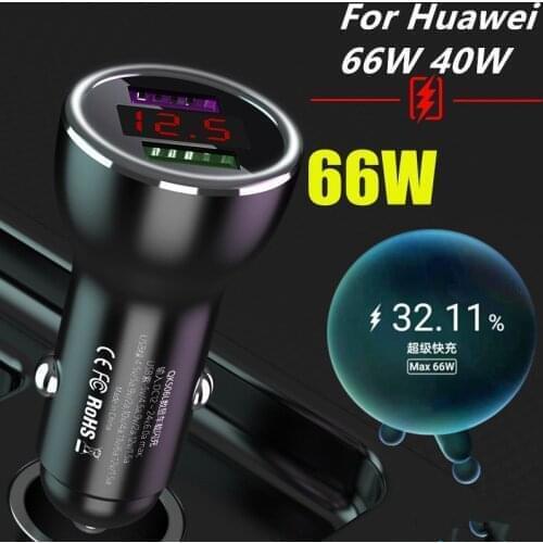 For Huawei Car Charger 66W 40W Dual USB SuperCharge Fast Charge adapter for Mate 40 pro 30 20 Pro 5G 10 9 X P40 P30 Pro P20