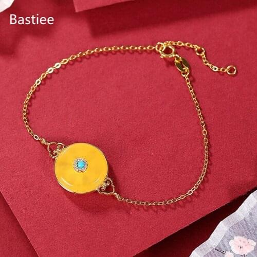 Bastiee Natural Stone Amber 925 Sterling Silver Bracelet For Women Silver 925 Jewelry Hmong Bracelets Luxury Golden Plated