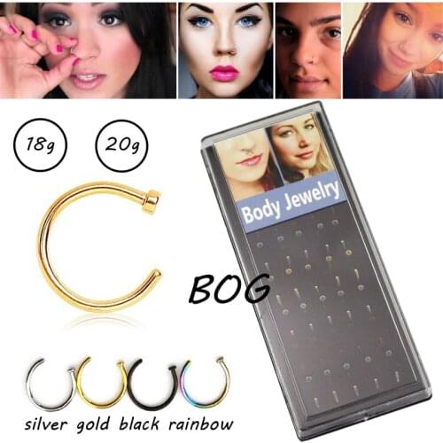 BOG 40 Pcs-4 Color Mixed And 4 Size Choosable Nose Hoop Ring Piercing Jewelry 18g,20g