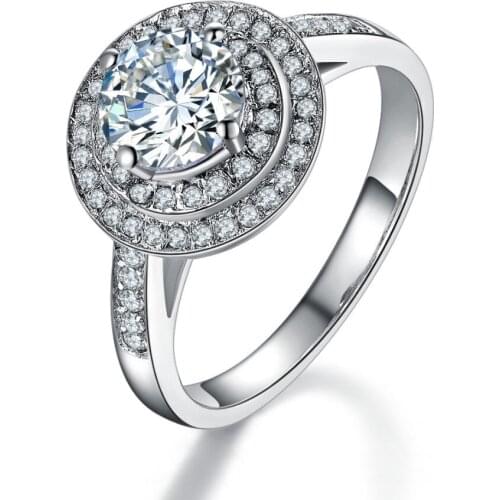 Brilliant Hand Setting High Qualilty 1Ct Diamond Diamond Ring 925 Sterling Silver Engagement Ring for Her White Gold Color