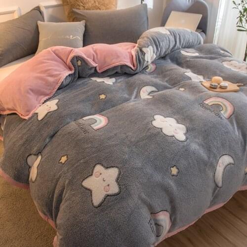Home Textiles 1pcs Flannel Quilt Cover Soft Warm Coral Fleece Winter Duvet Cover Throw Mechanical Wash Avocado Star Bone Pattern
