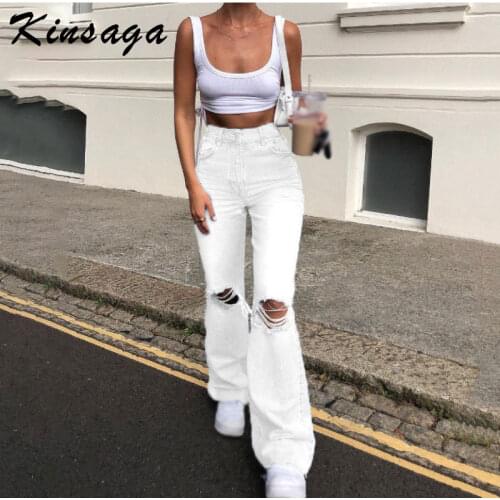 Vintage Y2k Blue Ripped Baggy Flare Pants Women High Waist Harajuku Wide Leg Denim Jeans Mom Female Streetwear Harajuku Trousers