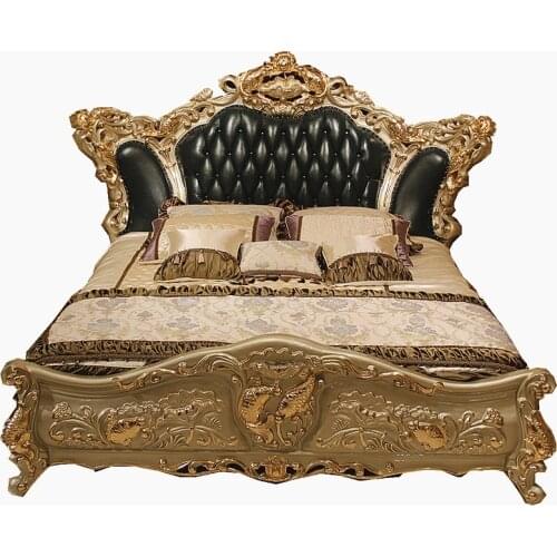 European-style solid wood carved bed master bedroom leather bed solid wood wedding bed big bed