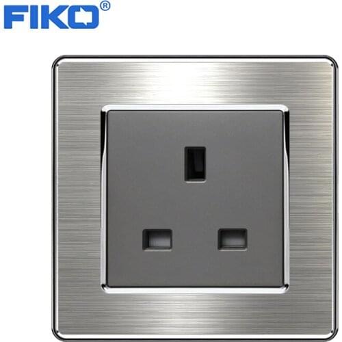FIKO 86mm*86mm 13A UK sockethome hotel standard ，Household stainless steel panel wall power socket
