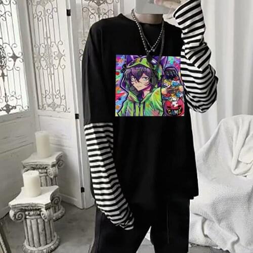 Anime SK8 The Infinity T-Shirts Harajuku Funny Fake Two Pieces T Shirt Korean Women T-shirts Simple Black Unisex Oversized Tops