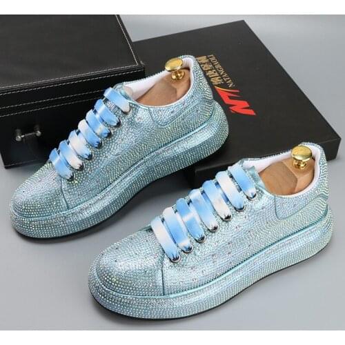 Genuine Leather Womens Flat Shoes Full of Rhinestones Fashion Platform Sneakers Large Size 43 Womens Shoes Zapatos De Mujer