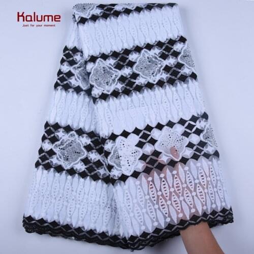 African Laces Embroidered Nigerian Laces Fabric High Quality White+Black French Mesh Lace Fabric 5 Yards For Dress 1600