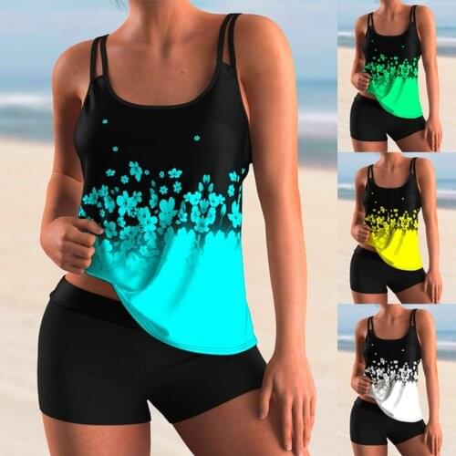 Swimsuits Women 2021 Fashion Floral Print Spaghetti Strap Sexy Ombre Tankini Set Swimwear Plus Size Beachwear Two Piece Sets