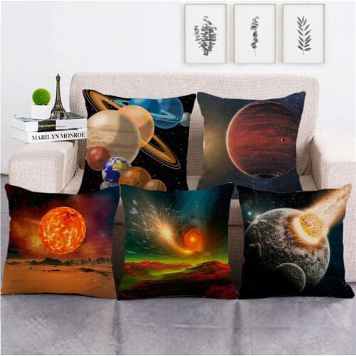 Cute Vintage Universe One Side Print Cushion Cover Linen Pillow Cover for Home Sofa Seat Throw Covers Decorative 45X45Cm