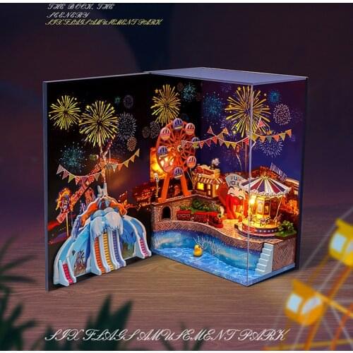 Assembly Mini Cute Book Holder House Model 3D Home Desk Decor House Stereo Mini Cabin Model Furniture LED Lights Kid Gift