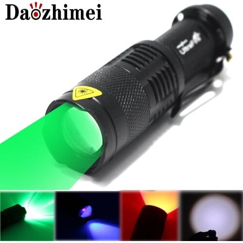 1000LM Mini Spot Lamp Portable 1-Models zoom LED UV Flashlight /Green/Red /White Zoomable Tactical Torch Lamp For Fishing Huntin
