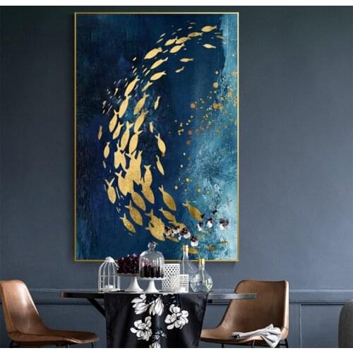Home Decor Modular Canvas Picture Dazzling Colors Blue Ocean Goldfish Living Room Art Poster Home Wall Canvas Painting Wholesale