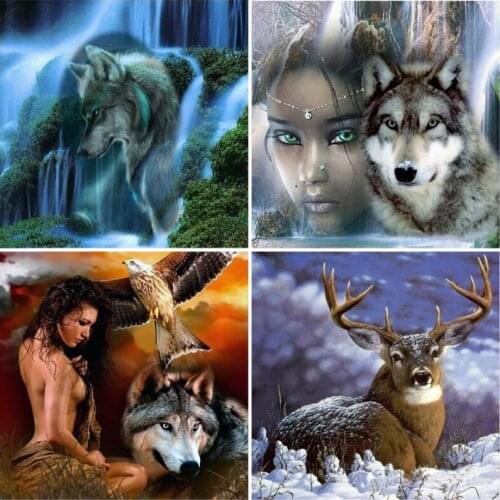 Cartoon 5D DIY Diamond Painting Wolf Girl Embroidery Patterns Eagle Cross Stitch Full Round Drill Art Handmade Home Decor Gift