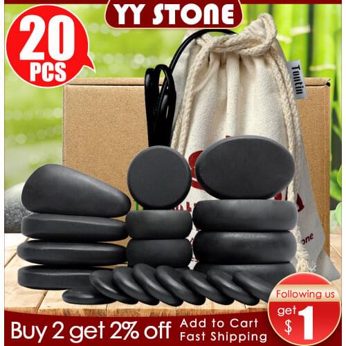 Tontin 20pcs/set Hot Stone Massage Set Heater Box Relieve Stress Back Pain Health Care Lava Basalt round massage tool Stones