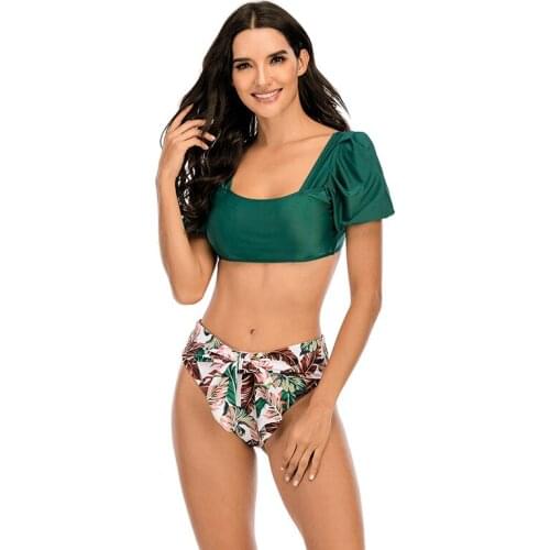 2021 New Swimsuit Women Puff Sleeve Sexy Open Back Bikini Swimwear Push Up Bikini Set Bathing Suit Women 2 Piece Set Beachwear