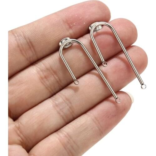 New Stainless Steel Ear Stud with Loop Hole and Earring Backs for DIY Jewelry Making