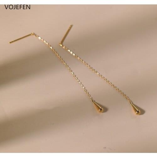 VOJEFEN 18k Pure Gold Waterdrop Tassel Earrings For Women Girls Dangle Earings Jewelry Female Fashion Birthday Gifts Design