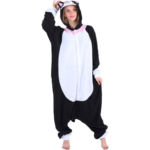 New Animal Adults Black Cat Onesies Women Men Hooded Pajamas Cute Anime Cartoon Cosplay Costume halloween Party Jumpsuits Suits