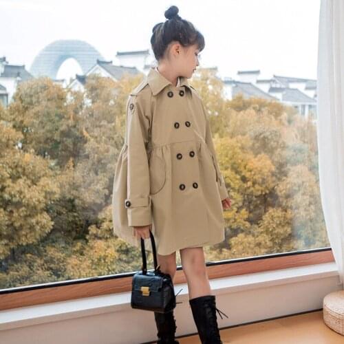 8 10 years Girls Pink Beige Trench Coat Autumn Spring Teen Girls Long Windbreak