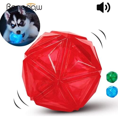 Benepaw Durable Flash LED Dog Ball Bounce-Activated Squeaker Soft Pet Toys Interactive Game Puppy Play Squeaky Dental Care