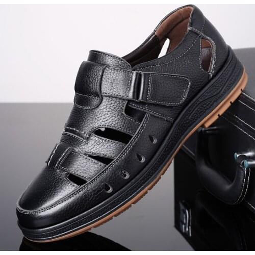 New Mens Genuine Leather Summer Beach Sandals Man Flats Cowhide Outdoor Walking Shoes Male Sport Sneakers Office Dress Footwear