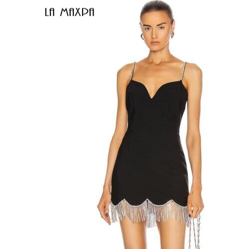 Sexy Spaghetti Straps V-neck Bodycon Mini Dress Fashion Sleeveless Tassel Slim Club Party Dress 2020 New Vestido