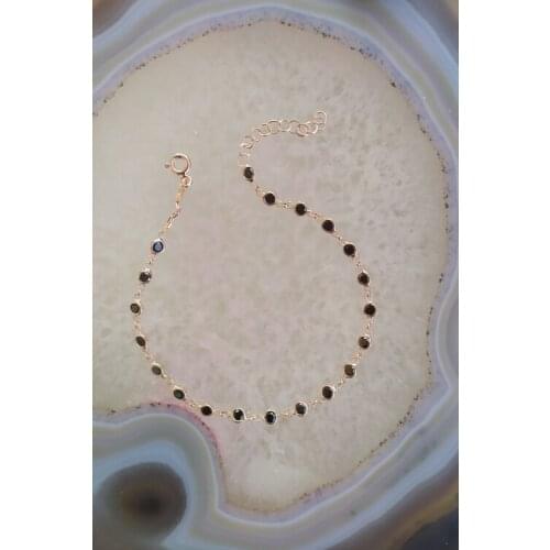 Silver Rose Onyx Black 3mm Row Stone Bracelet