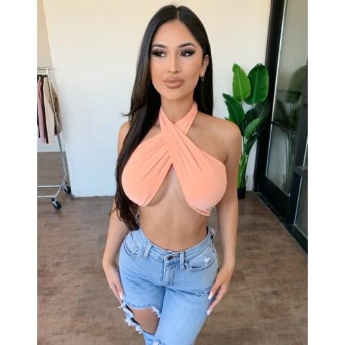 Solid Color Cross Halter Neck Bustier Womens Tank Tops Sexy Backless Crop Tops Party Club Streetwear Lady Corsets Top 5 Colors