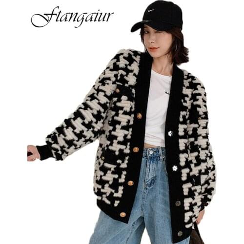 Ftangaiur 2020 Winter Import Velvet Mink Fur Coat Womens Patchwork Rabbit Hair knitting Medium Slim Natural Real Mink Fur Coats