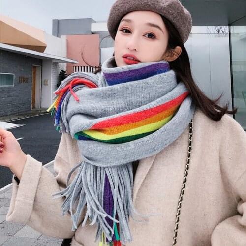 Winter Plaid Women Scarf Cashmere knitted Thicken Blanket Warm Soft Shawls and Wraps Pashmina Bandana