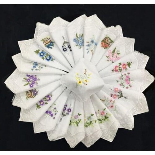120pcs Ladies Handkerchief Embroidery Cotton White Lace Handkerchief 60 Branch 28*28cm Wedding Party Gift For Guest ZA4917