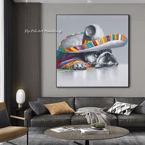 2021 New Arrival 100% Handmade Oil Painting Cartoon Dog Abstract Artwork Canvas Painting for Bedroom Child‘s Room Wall Decor