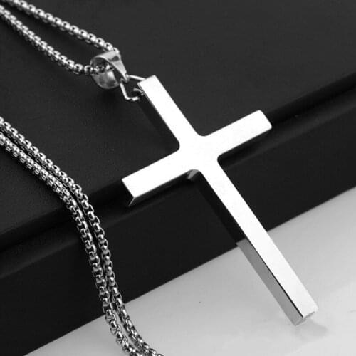 316L Stainless Steel Christian Cross Necklaces Simple Big Cross Pendants Necklaces Men Women Jewelry Gift
