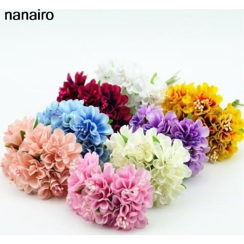 60pcs/lot Silk Artificial Rose Flower Small Bouquet For Wedding Party Decoration Handwork Scrapbooking DIY Garland Fake Flower