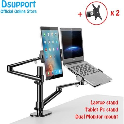 Aluminum Height Adjustable Desktop Dual Arm 17-32 inch Monitor Holder+10-17 inch Laptop Stand OL-3TD Full Motion Mount Arm