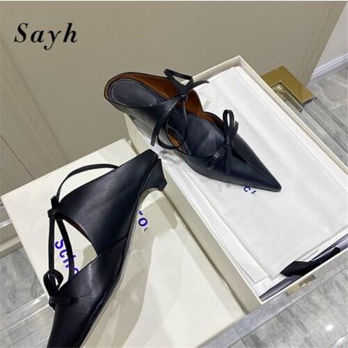 Fashion Women Sweet Bowknots Sandals Low Mules Pumps Pointy Toe Slingbacks Stilettos High-Heel Sandals Party Shoes